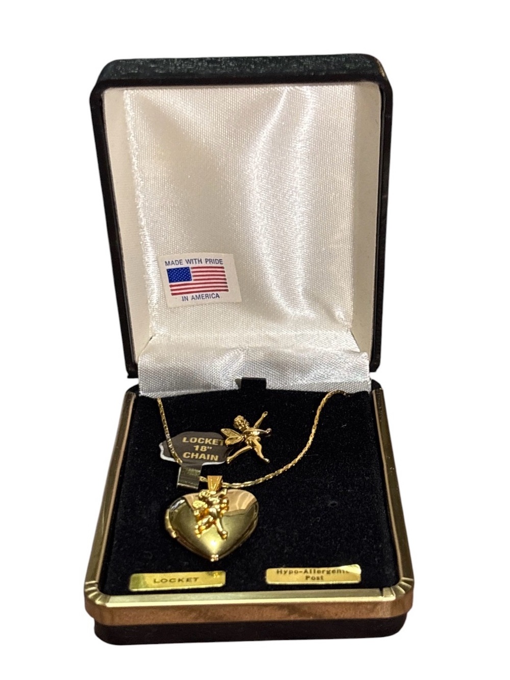 Gold Heart Locket Necklace with Angel Accent & Matching Brooch - Picture 3 of 4